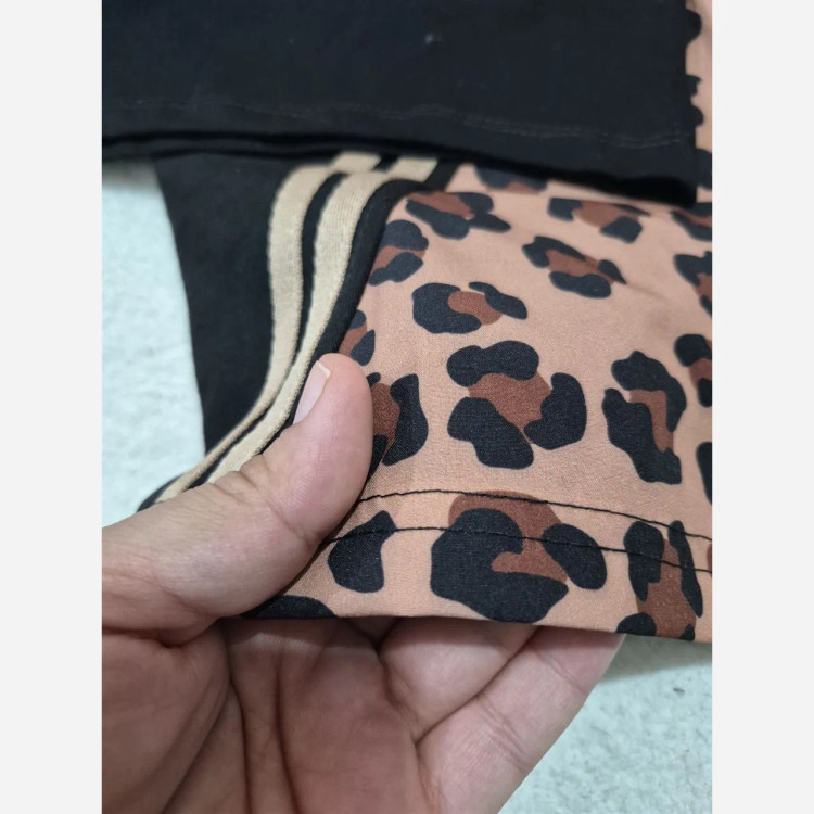 ست کراپ شلوار دخترانه طرح پلنگی آستین کوتاه پنبه بوگاتی سایز 45 تا 60