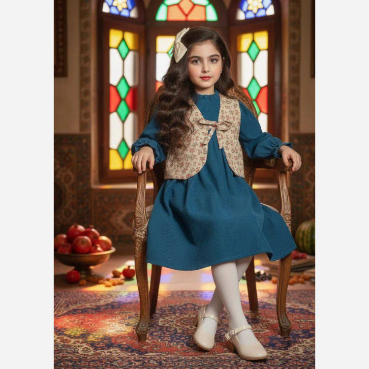 پیراهن و ژیله مخمل کبریتی دخترانه بچگانه