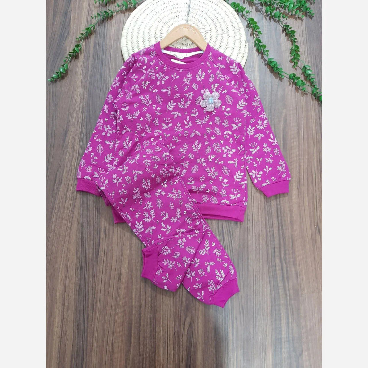بلوز شلوار دخترانه طرح برگ سایز 50 و 55