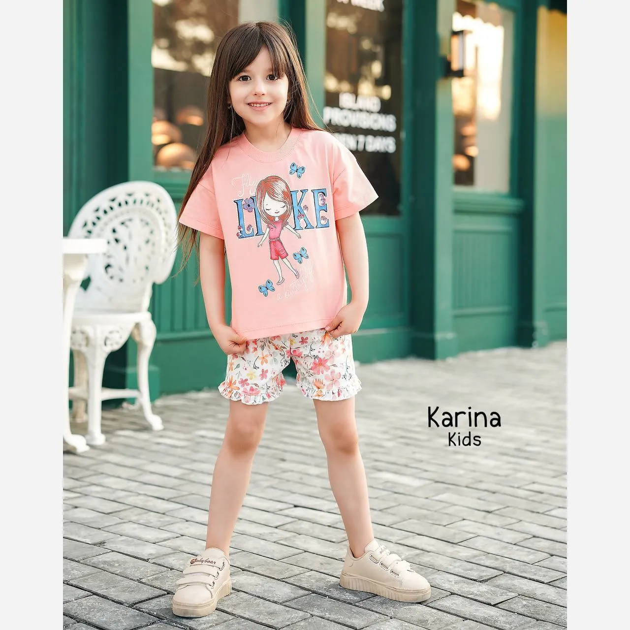 ست تیشرت و شلوارک دخترانه نخی مناسب 3 تا 5 سال در 4 رنگ