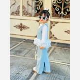 ست سه تیکه دخترانه مجلسی شامل شومیز پنبهای، وست و شلوار جین نگیندار سایز 3 تا 10 سال