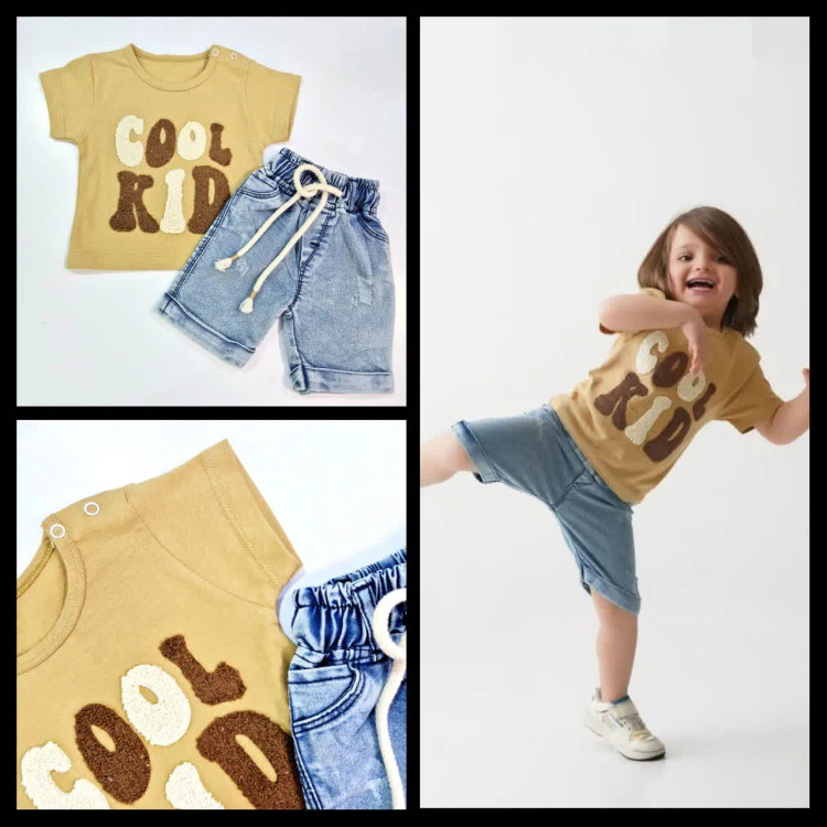 ست تیشرت و شلوارک نوزادی طرح cool kid مناسب 6 ماه تا 1 سال
