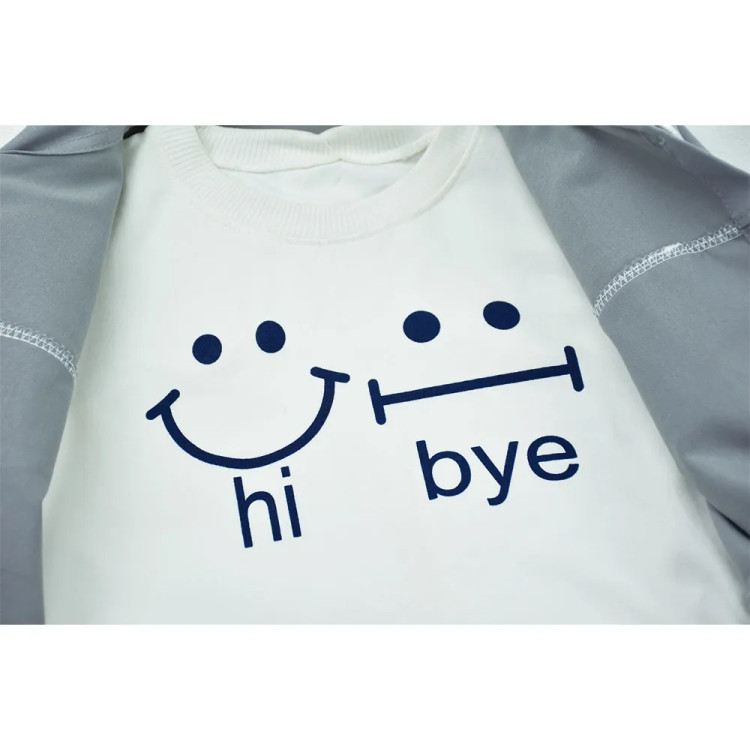 ست کت شلوار و تیشرت دخترانه طرح HI BYE رنگ طوسی